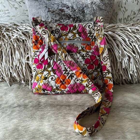 VERA BRADLEY Tea Garden Zipper Hipster Crossbody 2012 Cream Pink Orange Floral - Picture 8 of 16